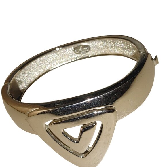 Givenchy Hinged Bracelet Bold Silver Tone Vintage Triangular Design Modernist - Picture 5 of 14